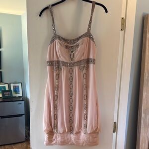 Elegant Beaded Pink Dress